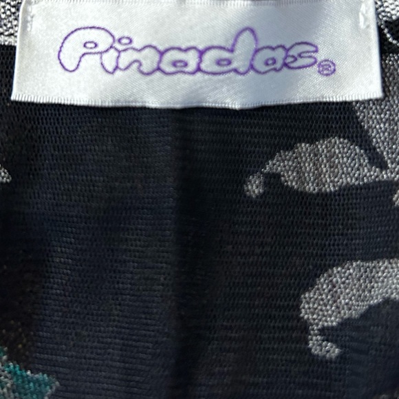 Pinadas Vintage Black/White/Teal Floral Short Sleeve Shirt Women’s Medium Petite - Picture 9 of 9